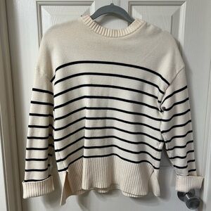 Zara Ivory and Navy Striped Crew Neck Sweater